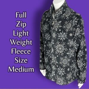 CROFT & Barrow Snowflake Full Zip Lightweight Fleece Black and White Size Medium